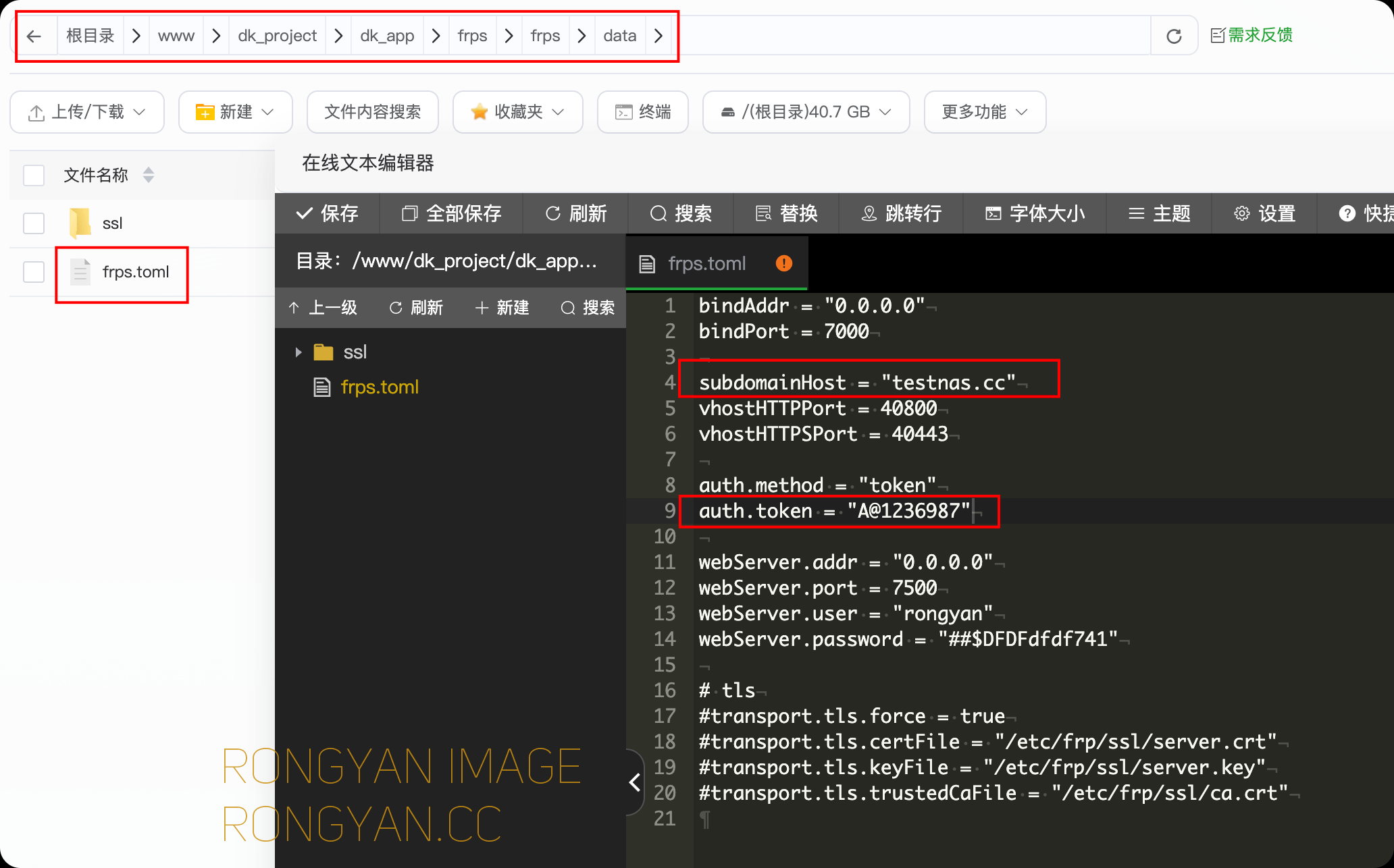 frps.toml配置说明图