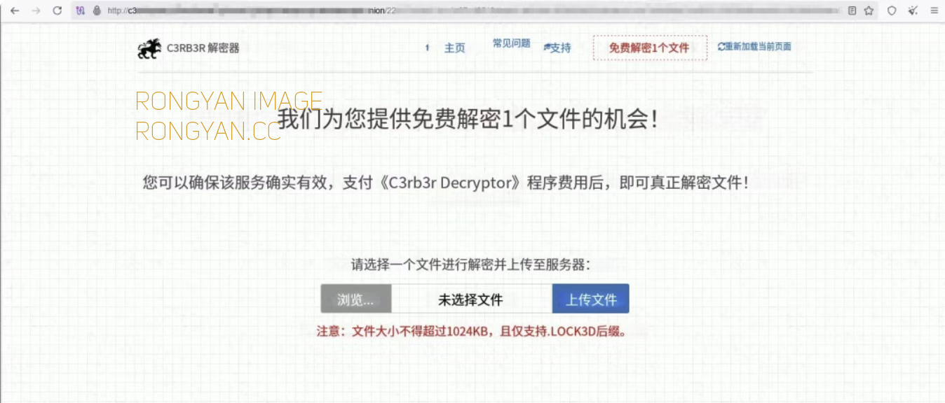 C3RB3R 暗网站点提供的单文件免费试解密页面 C3RB3R 暗网站点提供的单文件免费试解密页面